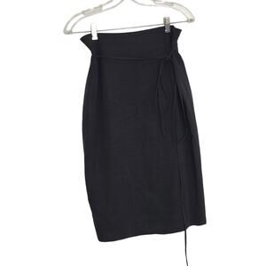 Emanuel Ungaro Wool Pencil Skirt Charcoal Gray Tie Belt Below Knee Women 8